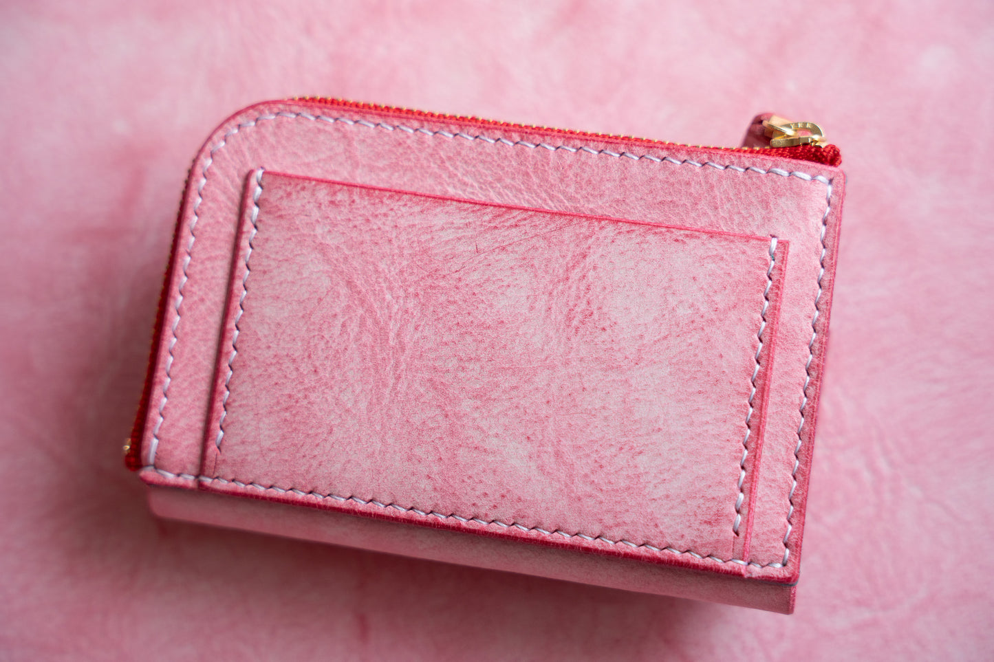 【一点物】ウォレットキーケース ピンクxアイスブルー