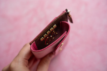 【一点物】ウォレットキーケース ピンクxブラウン