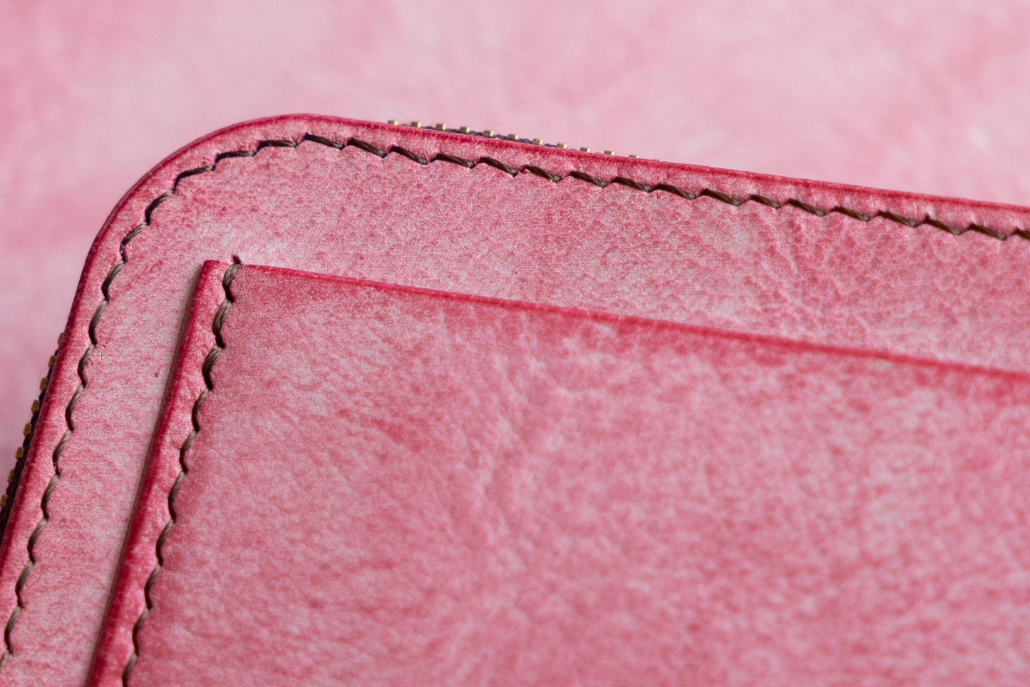 【一点物】ウォレットキーケース ピンクxブラウン