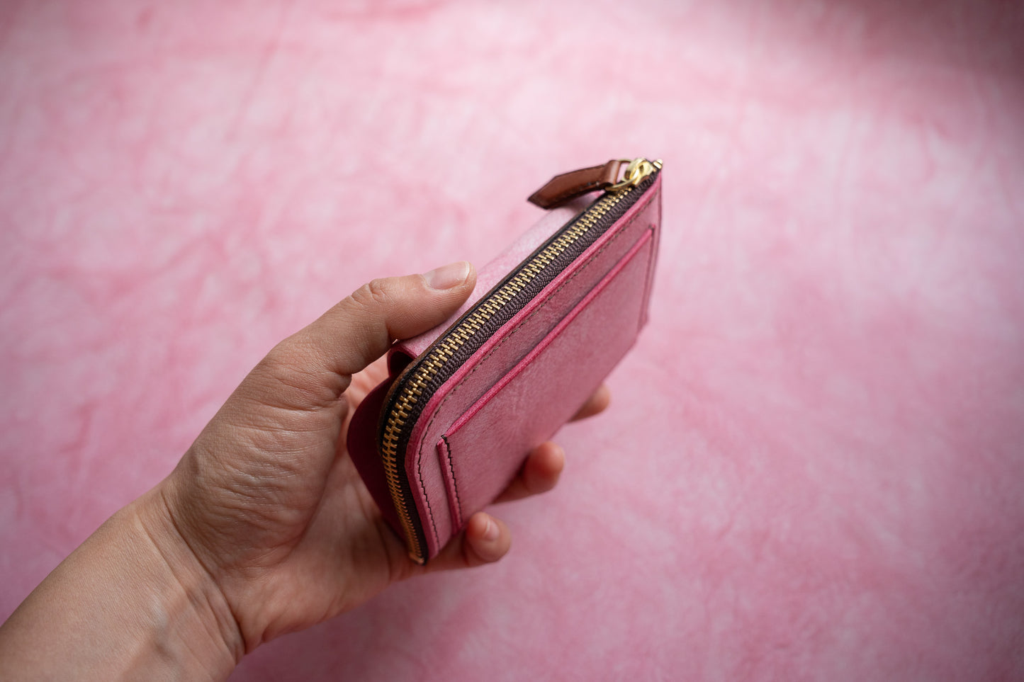 【一点物】ウォレットキーケース ピンクxブラウン