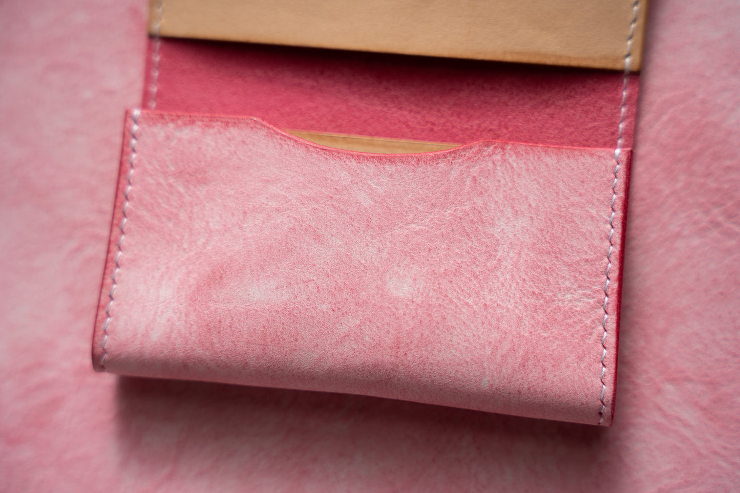 【一点物】名刺入れ  ピンクxナチュラル