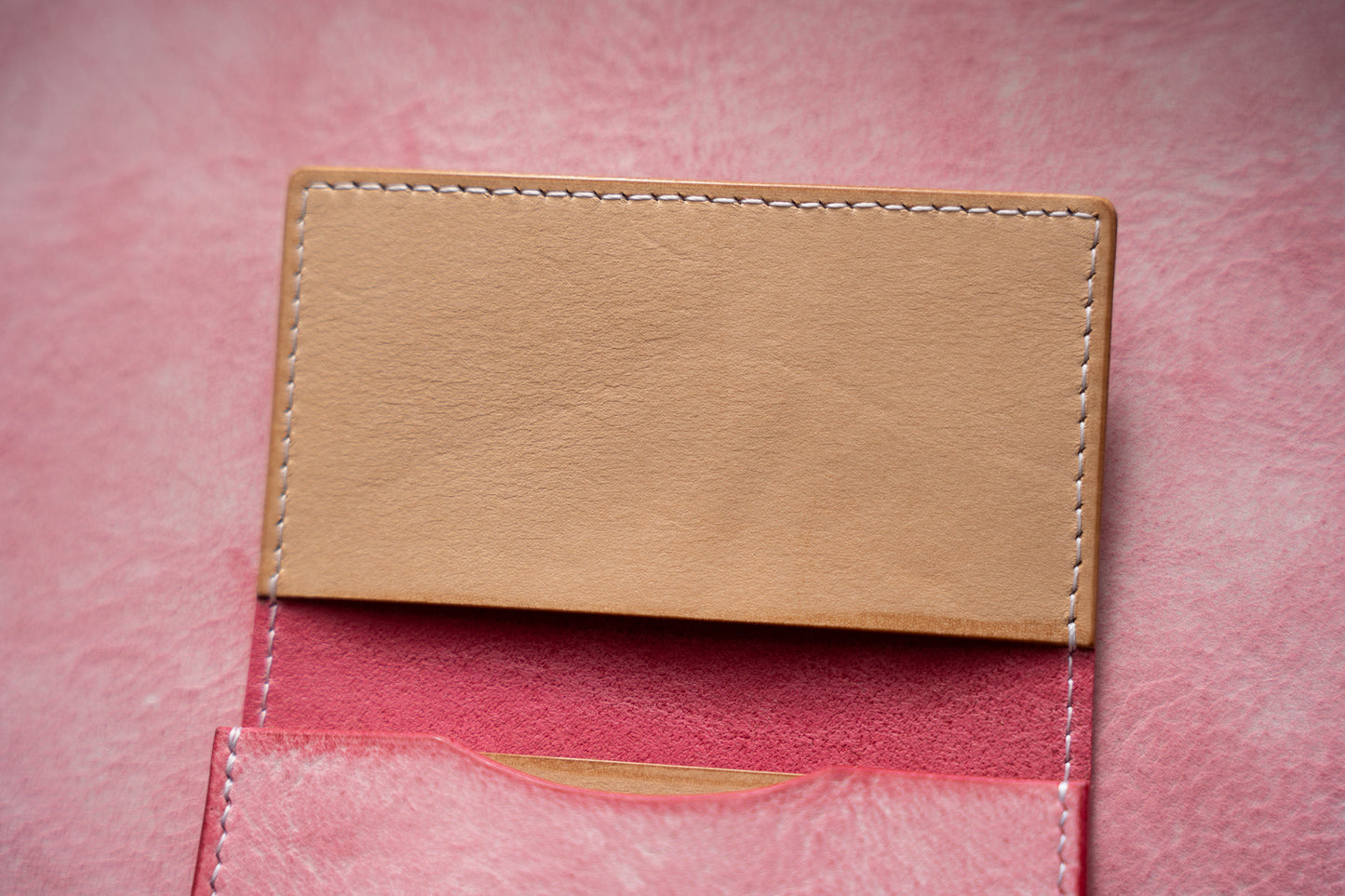 【一点物】名刺入れ  ピンクxナチュラル