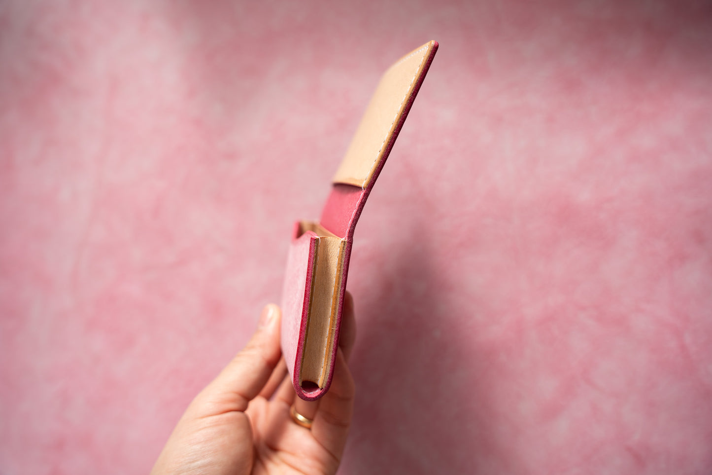 【一点物】名刺入れ  ピンクxナチュラル