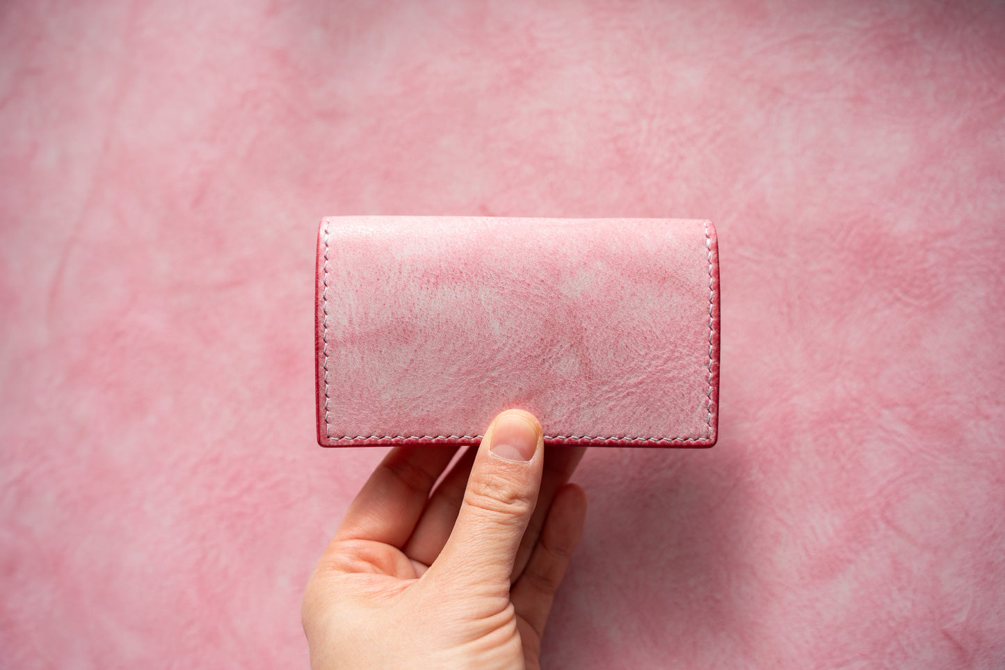 【一点物】名刺入れ  ピンクxナチュラル