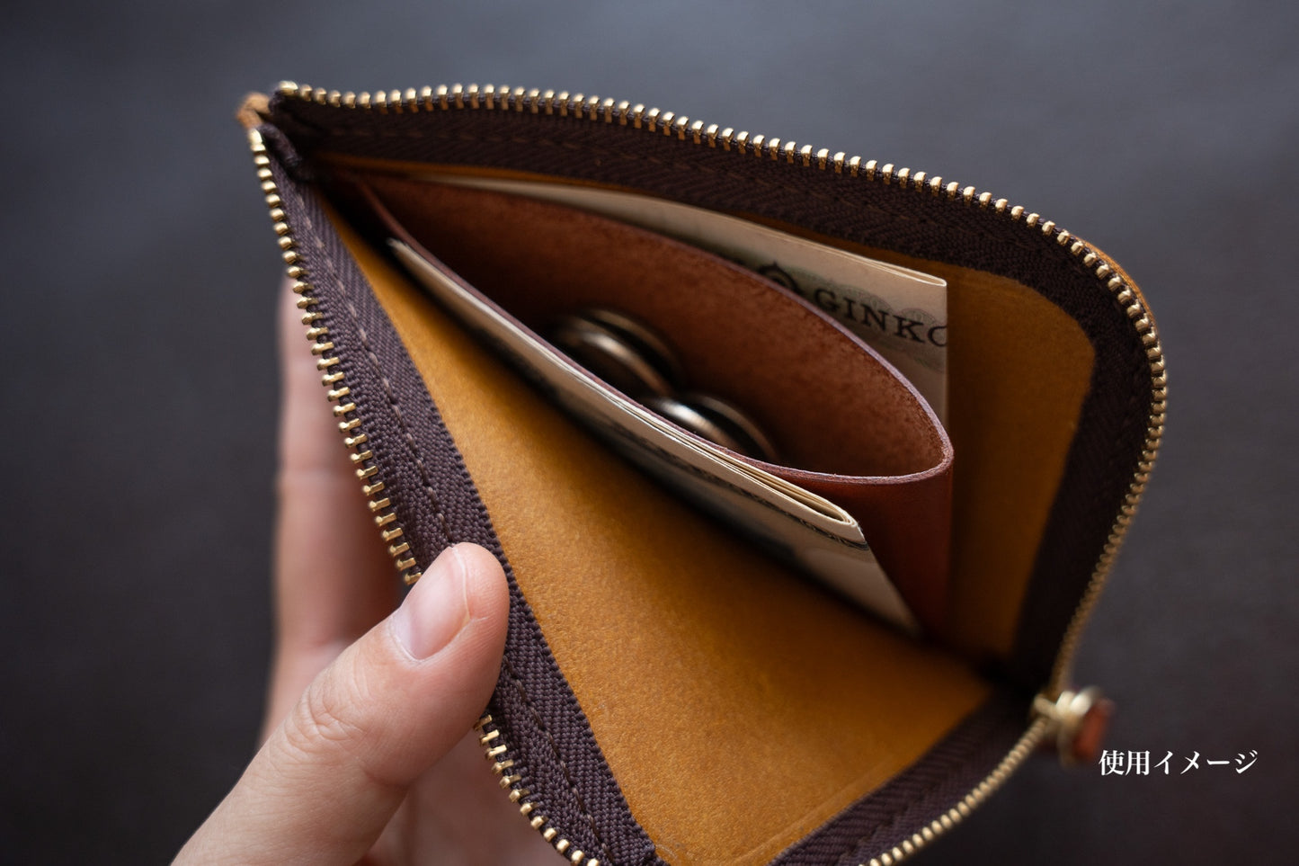 【一点物】L字ファスナー スリム財布 アイスブルー