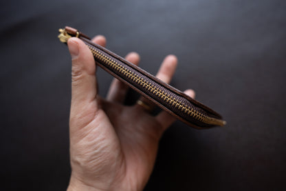 【一点物】L字ファスナー スリム財布 ブラウン