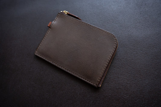 【一点物】L字ファスナー スリム財布 ブラウン