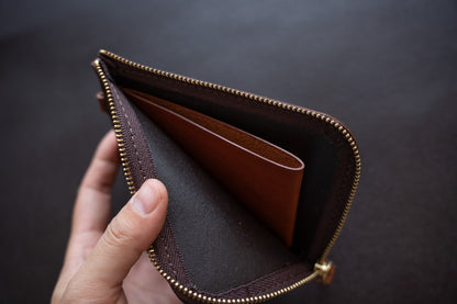 【一点物】L字ファスナー スリム財布 ブラウン
