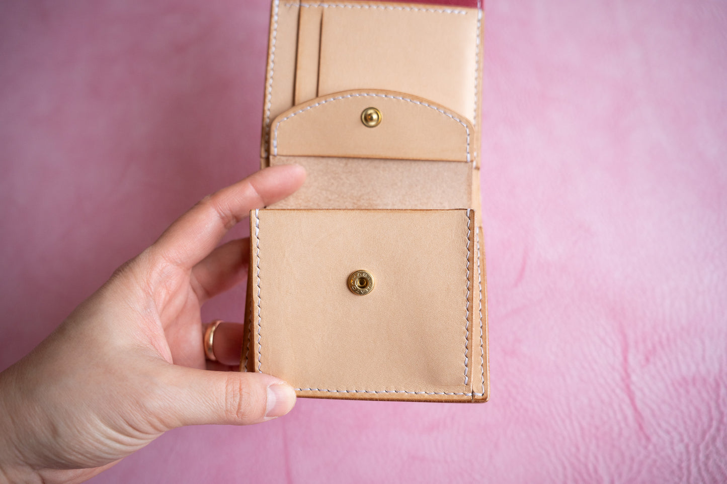 【一点物】ノーブル ピンクxナチュラル カードポケット増量