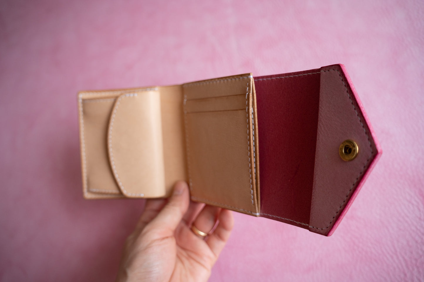 【一点物】ノーブル ピンクxナチュラル カードポケット増量