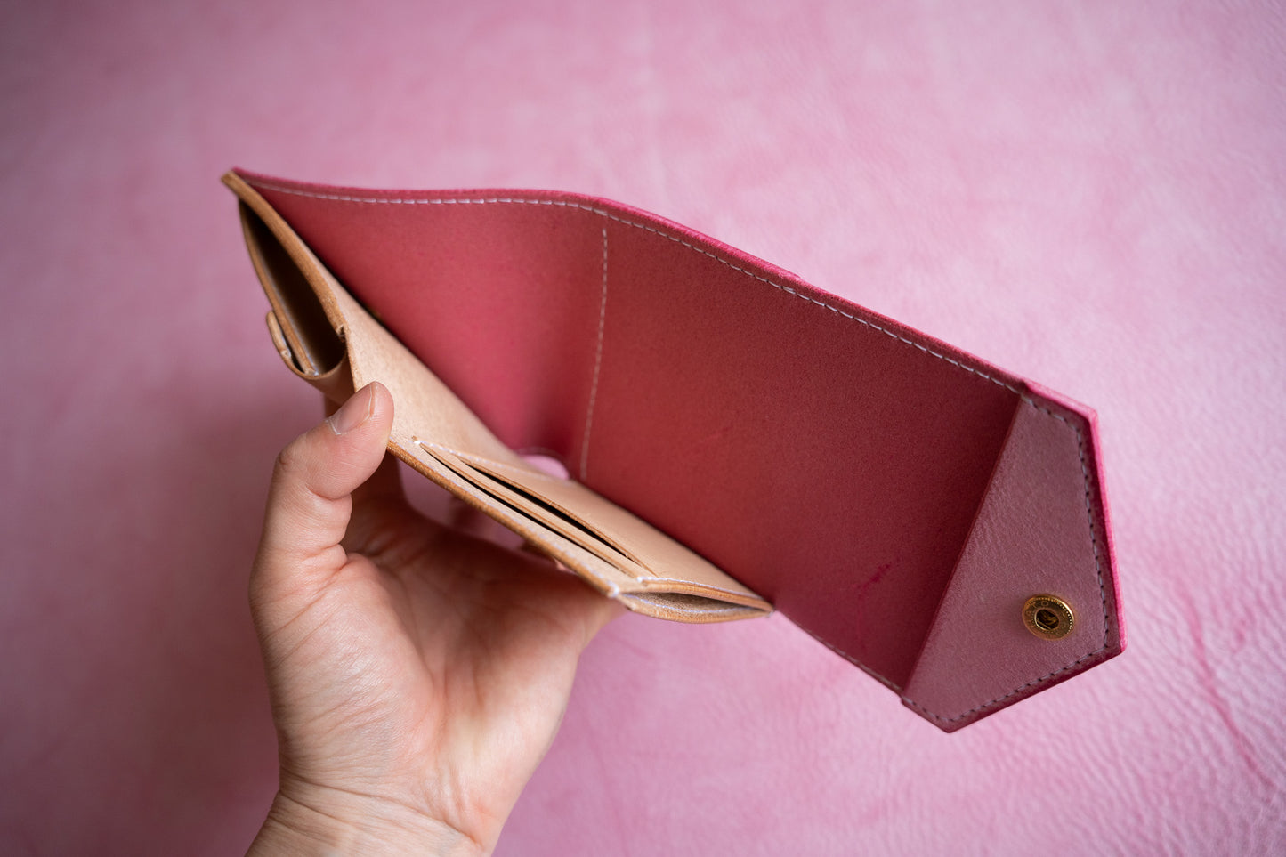 【一点物】ノーブル ピンクxナチュラル カードポケット増量