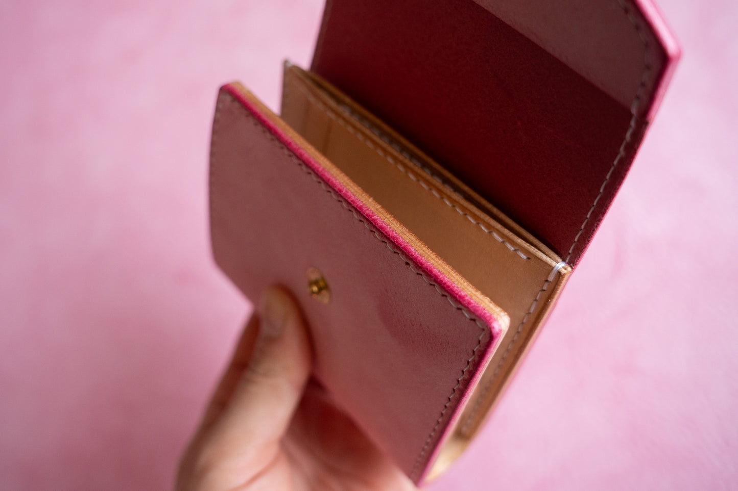 【一点物】ノーブル ピンクxナチュラル カードポケット増量