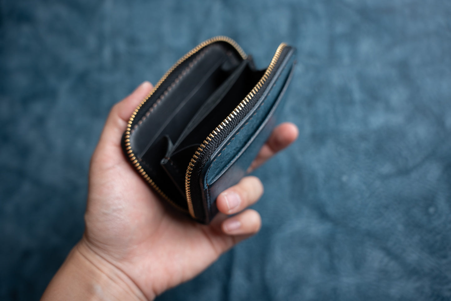 【一点物】ラウンドミニ財布 ネイビー