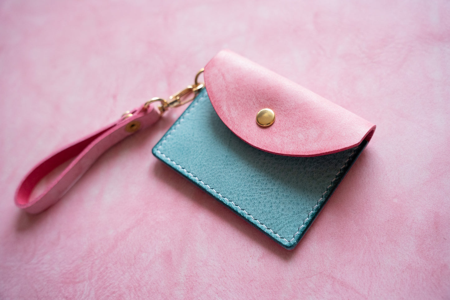 【一点物】ストラップ付きナディア  ピンクxアイスブルー